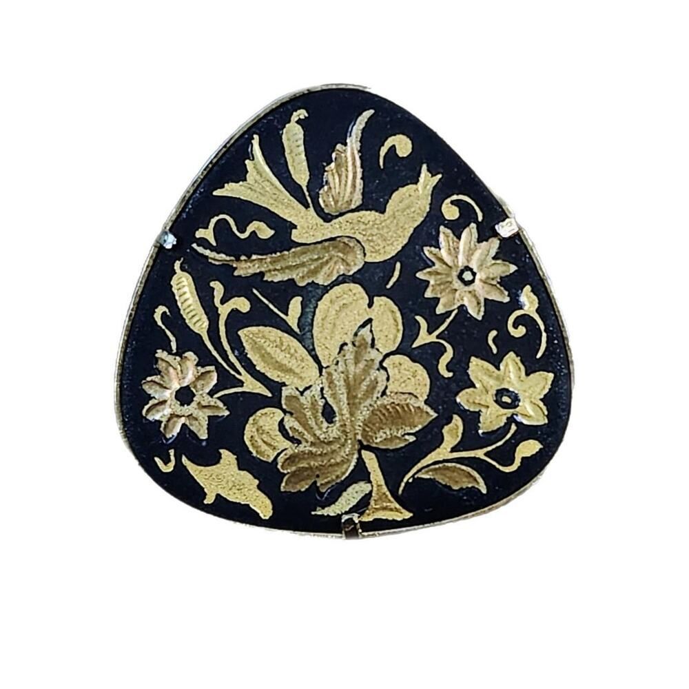 Vintage Damascene Floral Pin Dark Academia Boho Whimsygoth Grandma Bird